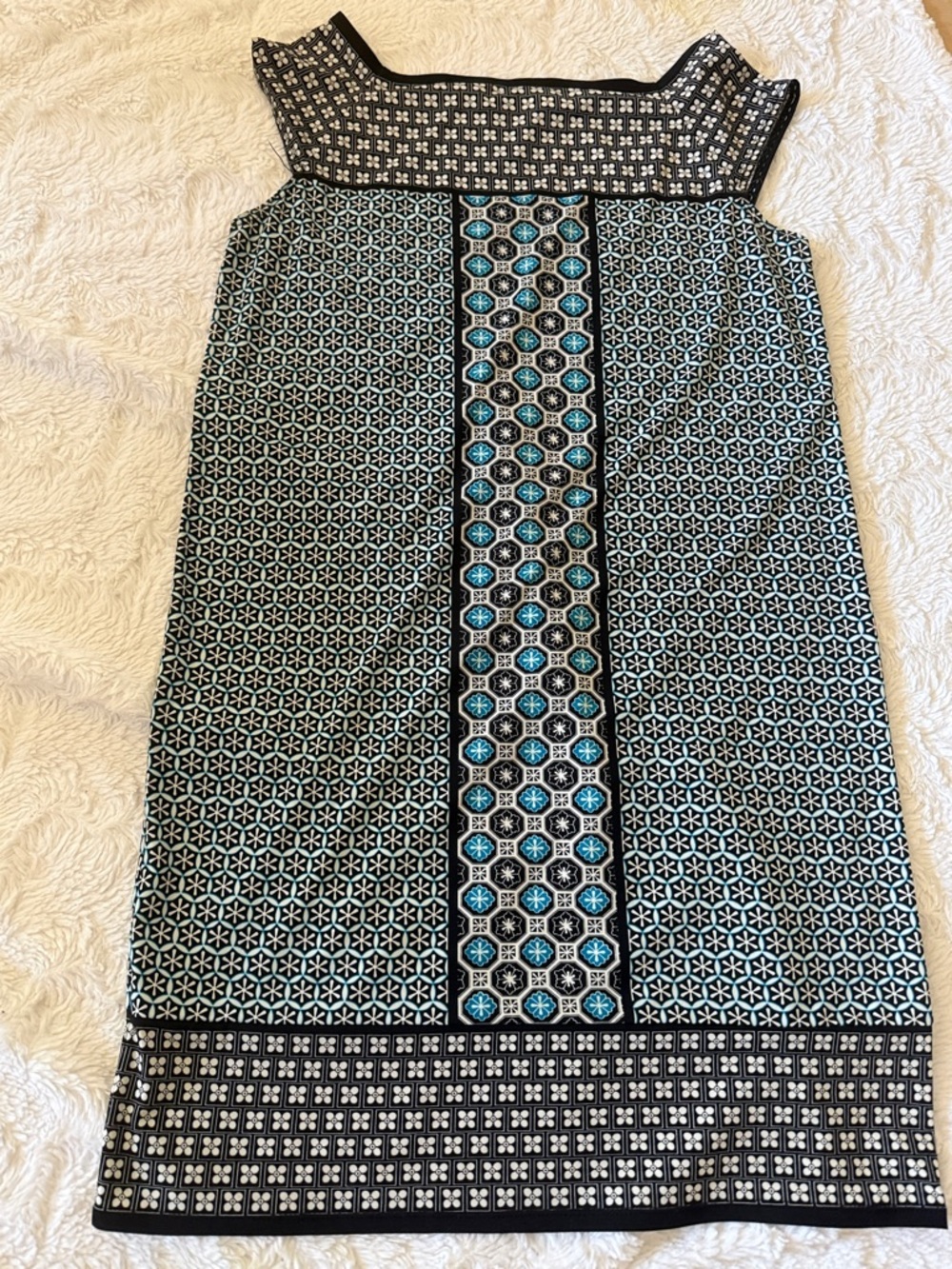 Max Studio Black, Teal & White Geometric Print Dress